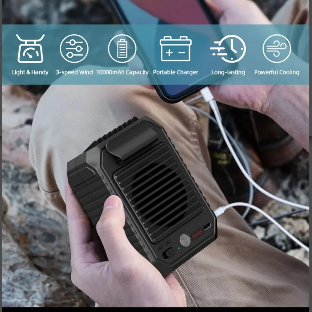 CIVPOWER Portable Waist Clip Fan, 10000mAh Battery
